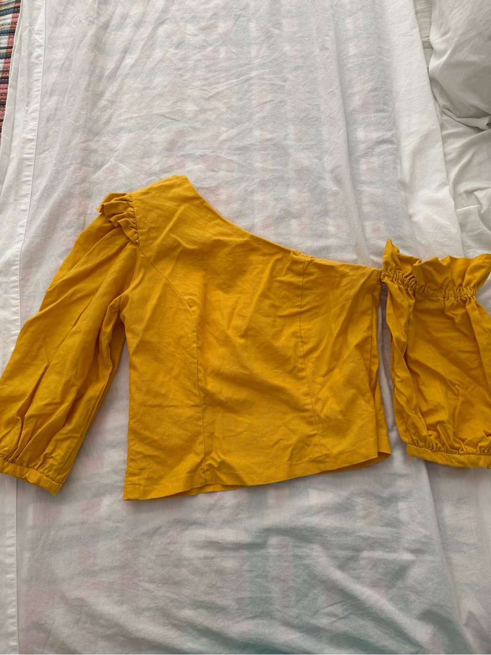 Girls One-Shoulder Ruffle Sleeve Top - Mustard Yellow